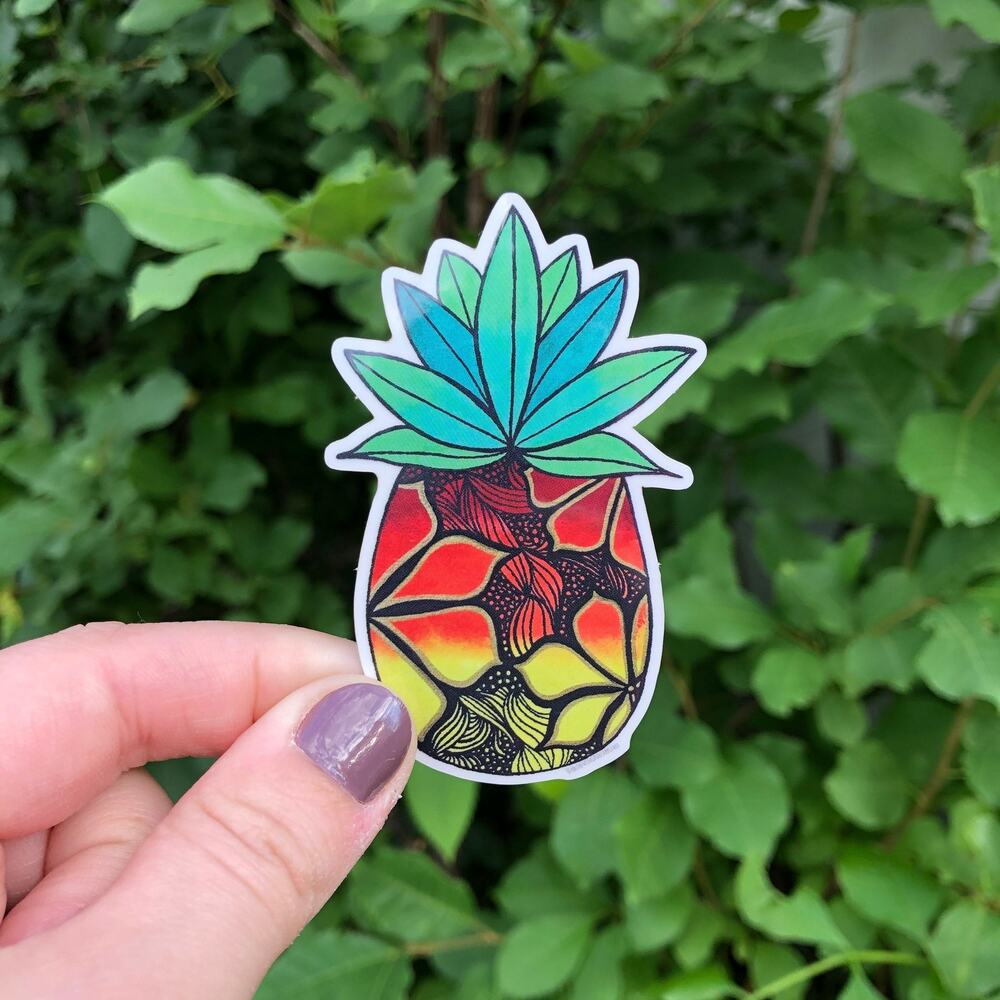 Watercolor Pineapple Zentangle Sticker: Sunset Beach Vinyl Decal